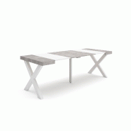 SKRAUT HOME Table console extensible, 220, Pour 10 personnes, Pieds bois massif, Blanc et ciment - blanc Bois manufacturé 294_21