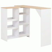 VidaXL Table de bar avec tablette amovible Blanc 138x39x110 cm Modèle Helios Fixe - Bois manufacturé 280225