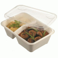 Barquette Quantum 2 cpts bagasse laminée blanche 700ml - par 400
