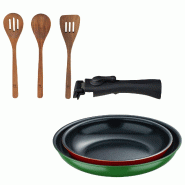 BERGNER - Ensemble de 2 poêles Ø22/26 cm en aluminium embouti avec poignée amovible et ensemble de 3 ustensiles de cuisine en acacia - PK9631