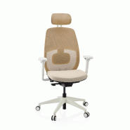 Chaise de bureau ergonomique Skandis Pro avec appui-tête beige / piètement blanc hjh OFFICE - beige polyester 609006