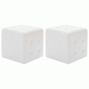Décoshop26 - Lot de 2 poufs tabourets repose-pieds capitonné 30 x 30 x 30 cm en PVC blanc DEC030039 - 3000257690488