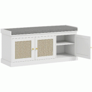 Helloshop26 - Banc à chaussures entrée 105 x 35 x 47 cm siège rembourré capacité 9 paires étagères réglables décoratif en MDF blanc 21_000277