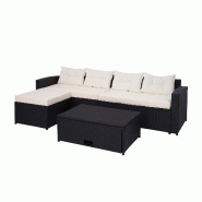 Mendler Poly-Rattan Garniture HWC-J34, Balcon-/Jardin-/Lounge-Set Canapé, compartiment de rangement ~ noir, coussin crème-beige - noir plastique 770