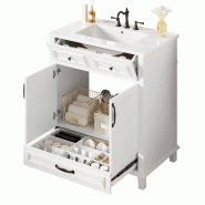 Merax Lavabo avec meuble bas 76.7 x 46.3 x 85.5 cm, meuble de salle de bain blanc avec vasque en céramique, tiroir à 9 compartiments, sur pied - bla Merax Lavabo avec meuble bas 76.7 x 46.3 x 85.5 cm, meuble de salle de bain blanc avec vasque en céramique, tiroir à 9 compartiments, sur pied - bla
