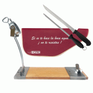 WellHome - Support à jambon IBERIA Luxe avec tête rotative en bois et acier inoxydable, housse pour jambon, couteau et fusil à aiguiser inclus - gr