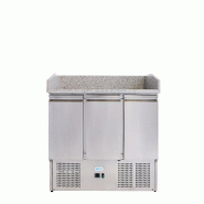 Comptoir à Pizza Saladette 3 portes. Plan en granit. Thermostat digital. Dimensions 140x70x102(h) cm. ForCold by FIMAR Modèle G-S903PZ-FC - 233