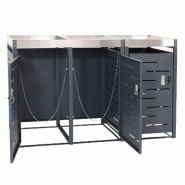 Décoshop26 - Cache poubelles triple 3 bacs 80 à 120l avec bac à plantes inox et acier galvanisé 110x175x62 cm 04_0010366 - inox 3000268002065