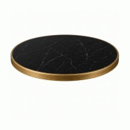 Emh Plateau de table professionnel rond Ø60 cm – décor marbre noir avec cerclage laiton – stratifié moulé pour restauration - noir BISPLATD60M