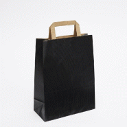 Sac kraft vergé noir poignées plates 22x10x29cm - par 50 - robuste et pratique pour divers articles