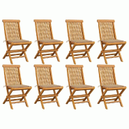 VidaXL Chaises De Jardin Et Coussins Beige Lot De 8 Bois Teck Massif - beige 3072920
