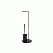 WellHome - Porte-rouleau avec brosse WC en acier inoxydable et verre Ø22x66cm couleur noire - noir inox WH17011