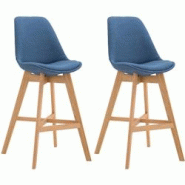 CLP Lot de 2 tabourets de bar Cannes Tissu Bleu/Nature - bleu textile 306994