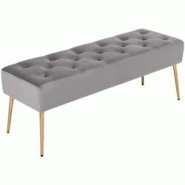 Décoshop26 - Banc banquette rembourré capitonné en tissu velours gris pieds métal doré BAN09008 - gris 3001081369601 Décoshop26 - Banc banquette rembourré capitonné en tissu velours gris pieds métal doré BAN09008 - gris 3001081369601