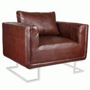 Helloshop26 - Fauteuil chaise siège lounge design club sofa salon cube avec pieds chromés cuir synthétique marron 1102041/3 - marron Bois massif 30