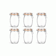 Lot de 6 bocaux en verre sphériques 1300 ml – grands bocaux hermétiques avec fermeture métallique (rangement et déco) - transparent verre FN27941-6