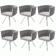 Merax Chaises de salle à manger en velours, lot de 6, fauteuils pivotants pour chambre, gris et argent - gris multi-matériau N634P205010G-6