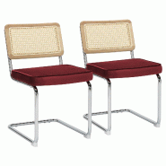 Oviala Business Lot de 2 chaises en acier et velours bordeaux - violet 114861
