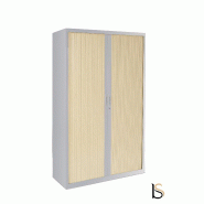 Armoire haute à portes rideaux tons bois- GAPSA - 80, Gris aluminium, Erable  060