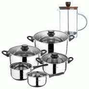 BERGNER - Batterie de Cuisine 8 pièces 16/18/20/24/28cm acier Inoxydable Compatible Induction avec Cafetière à Piston en Borosilicate 15,8×10×18,