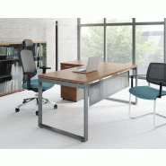 Bureau individuel Ogi Q avec caisson et voile de fond - MDD - 4 tiroirs, Cacao_0