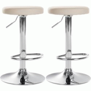 Décoshop26 - Lot de 2 tabourets de bar design simple avec assise en synthétique crème et cadre métal chromé TDB10691 - 3002475432697 Décoshop26 - Lot de 2 tabourets de bar design simple avec assise en synthétique crème et cadre métal chromé TDB10691 - 3002475432697