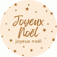 Etiquette cadeau adhésive "Joyeux Noël" rose et cuivré Ø 35 mm par 500