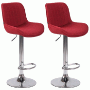 Décoshop26 - Lot de 2 tabourets de bar chaises hautes en tissu rouge coutures verticales support en métal chromé 10_0004286 - rouge métal 30002520