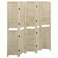 Décoshop26 - Paravent séparateur de pièce cloison 5 panneaux 175 x 165 cm en bois de paulownia brun DEC030925 - 3000258193704
