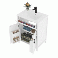 Merax meuble sous-vasque 60x46x84.8 cm, meuble de salle de bain sur pied avec lavabo en céramique, étagère double porte, tiroir rabattable, blanc -