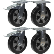 Roulette 200mm 8" frein caoutchouc noir fixe capacité 1800kg, jeu de 4 Roulette 200mm 8" frein caoutchouc noir fixe capacité 1800kg, jeu de 4