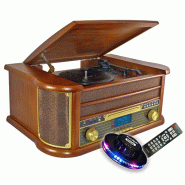 Chaîne Hifi INOVALLEY RETRO29-E vinyle style rétro Bluetooth, CD, K7 Audio, FM, USB + télécommande, Jeu de lumière OVNI LED - 3701123949838