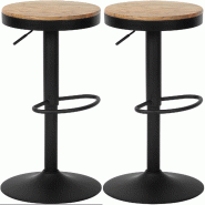 Décoshop26 - Lot de 2 tabourets de bar style industriel – Assise en bois et pied métal noir réglable et pivotant 10_0006776 - noir métal 3000265756855
