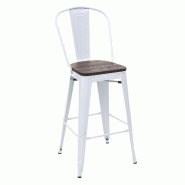 Décoshop26 - Tabouret de bar chaise de comptoir siège en bois avec dossier design industriel empilable en métal blanc 04_0005246 - blanc métal 300