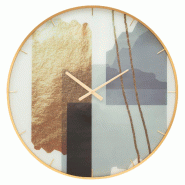 Mauro Ferretti Horloge Murale Glam Motif, Ø 80 Cm, En Verre, Mdf Et Métal, Avec Cadre Doré Et Cadran Multicolore - Design Rond Décoratif - multico