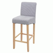 Mendler Tabouret de bar HWC-C33, chaise de bar tabouret de comptoir, bois certifié MVG ~ gris clair, pieds clairs, tissu/textile - gris textile 74630