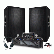 Pack Sono DJ BM SONIC Amplificateur 2000W, Paire d'Enceintes Passives 2x600W, Table de Mixage, Casque DJ, Câbles et Micro - 3666638039224