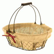 Panier ovale "Charlotte" métal grillagé noir toile jute 36x26x13cm - par 20