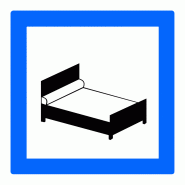 Panneau services hôtel ou motel CE17 - Pictogramme lit noir et blanc sur fond blanc avec liseré bleu Panneau services hôtel ou motel CE17 - Pictogramme lit noir et blanc sur fond blanc avec liseré bleu