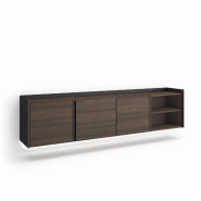 SKRAUT HOME Meuble TV, Banc Télé, 207x50x35 cm, Pour les TV jusqu'à 80", Suspendu, Mural, LED, Chêne foncé et Noir - marron Bois manufacturé 640_6