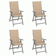 VidaXL Chaises Inclinables De Jardin Lot De 4 Et Coussins Bois Acacia - gris 3065380