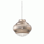 Zafferano Bonnie Suspension en verre soufflé finition Or Rose, design artisanal avec travail en relief rigadin et structure en métal gris - doré 80