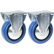 Roulette 125mm 5" en caoutchouc bleu, fixe et robuste, capacité de 400kg, jeu de 2 Roulette 125mm 5" en caoutchouc bleu, fixe et robuste, capacité de 400kg, jeu de 2