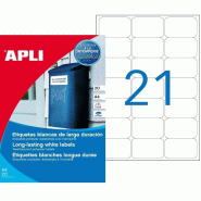 Apli 015088 Lot de 420 Etiquettes polyester laser/copieur 63,5 x 38,1 mm Blanc - 8410782150886