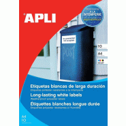 Apli 016684 Lot de 10 Etiquette polyester Jet d'encre 99,1 x 139 mm Blanc - 8410782166849