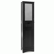 COSTWAY Armoire haute bain 170cm avec tiroir, étagères réglables et porte vitrée, bois, noir - blanc Bois manufacturé VH32891PW