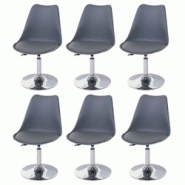 Décoshop26 - Lot de 6 chaises de salle à manger réglable en hauteur siège pivotant PVC et plastique gris foncé piètement métal 04_0007775 - gri Décoshop26 - Lot de 6 chaises de salle à manger réglable en hauteur siège pivotant PVC et plastique gris foncé piètement métal 04_0007775 - gri