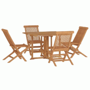 Helloshop26 - Ensemble à dîner salon de jardin meuble d'extérieur pliable 5 pièces bois solide de teck 02_0014246 - Bois massif 3000132031535