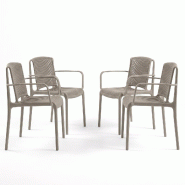 Mod. NES Ensemble de 4 fauteuils d'extérieur couleur vison MINK, pour jardins, bars, terrasses, restaurants, design élégant - vert 975