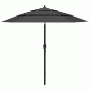 Parasol de jardin à 3 niveaux avec mât en aluminium anthracite Modèle Soleil Psi Prime Plus - 313862